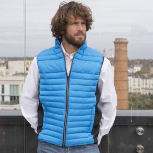 Bodywarmer homme bi-matière bleu/noir porté