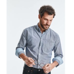 Chemise contrastée Marine/Bleu portée