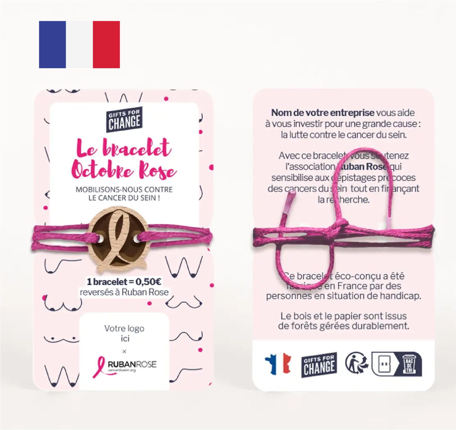 bracelet brochable, made in France, octobre rose