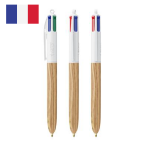 Stylo 4 couleurs finition Bois BIC fabriqué en France Blanc/bois naturel goodetik