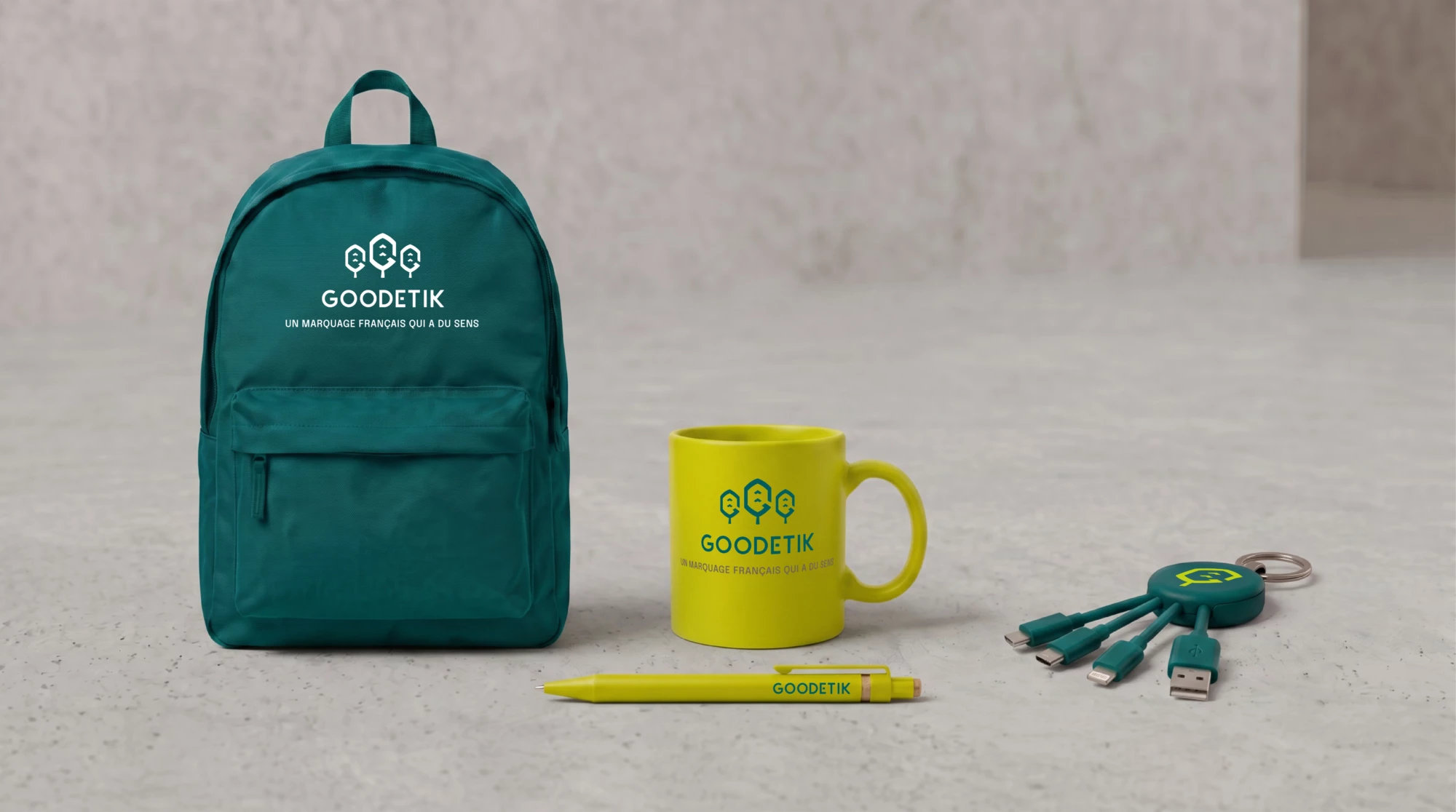 Welcome pack personnalisable : sac à dos, mug, stylo et câble Goodetik