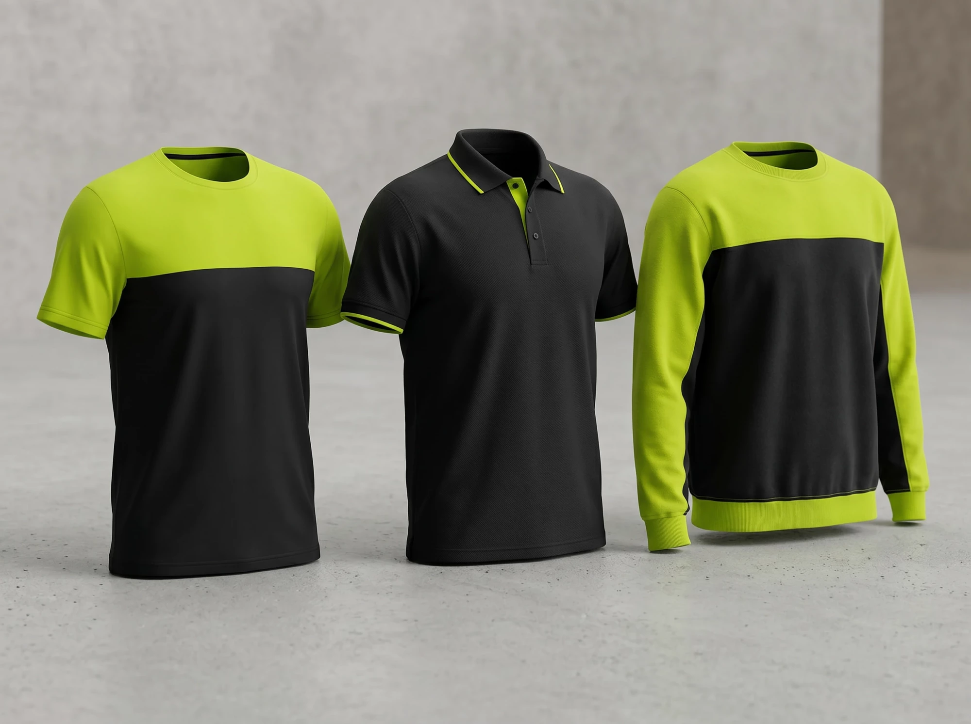 T-shirt, polo et sweat de travail personnalisés noir et vert lime Goodetik